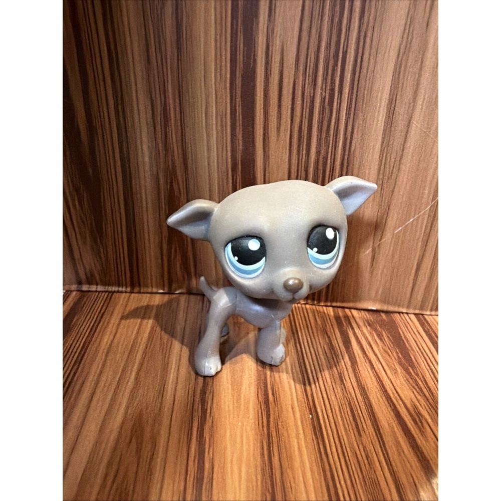 Littlest Pet Shop LPS #319 Gray Greyhound Whippet Dog Blue Eyes Authentic Hasbro